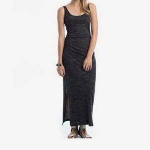 Synergy Organic Space Dye Maxi Dress XS Black Scoop Neck Side Slit NWT S18-MSD2